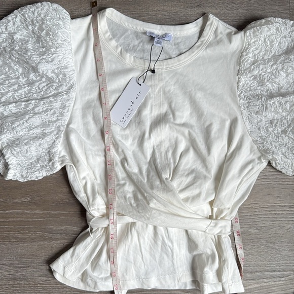 NEWAnthropologie current air contrast puff sleeves tie top white Medium - Picture 6 of 8